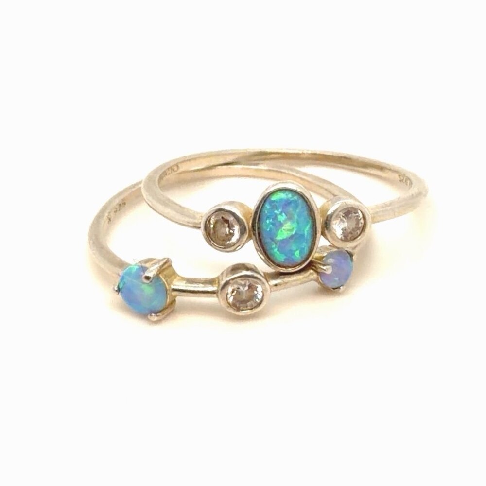 Sterling Silver‎ 925 Stackable Opal Ring Set